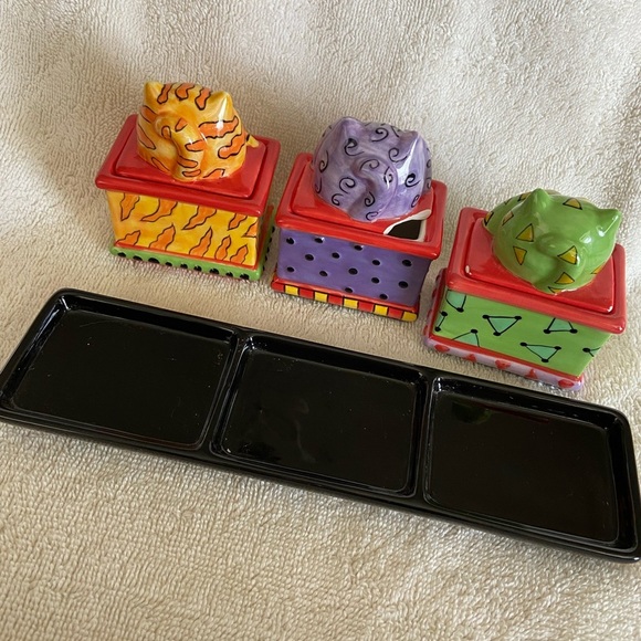 Pacific Giftware CM Redwine Hear See Speak No Evil Colorful Cat Trinket Box Set - Picture 8 of 12